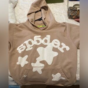 Sp5der Tan Hoodie with White Stars